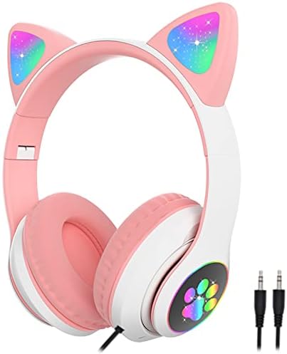 Kids Headphones, Arvin Childrens Headphones with LED Glowing and Microphone, Pluggable, Use TF Card, Foldable Wireless Bluetooth Stereo Pink Headset
