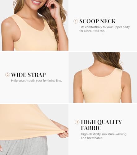 Image of ROSYLINE Stretch Tank Top for Women Layering Tanks Sleeveless Undershirt 4-Pack Black /Dark Blue /White /Apricot XXL