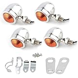 PIENSE バイク バイク用 ウィンカー 4個セット 1台分 汎用 ブラック 砲弾型 ブレット型 レトロ アメリカン オレンジ (シルバー4個/F・Rステー１台分)