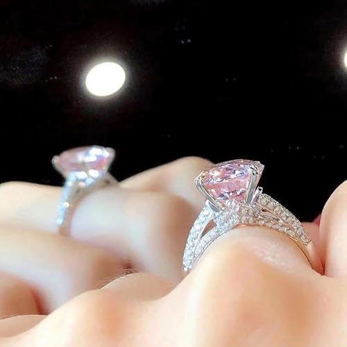 Sweet Lady Wedding Band Rings with Bright Pink Cubic Zirconia Luxury Jewelry3