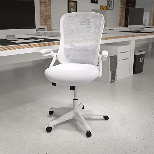 Flash Furniture Porter High Back Mesh Ergonomic Swivel Office Chair With Lumbar Support, Flip-Up Arms, Tilt Lock/Tilt Tension, Height Adjustable, White/White Frame #TOP1