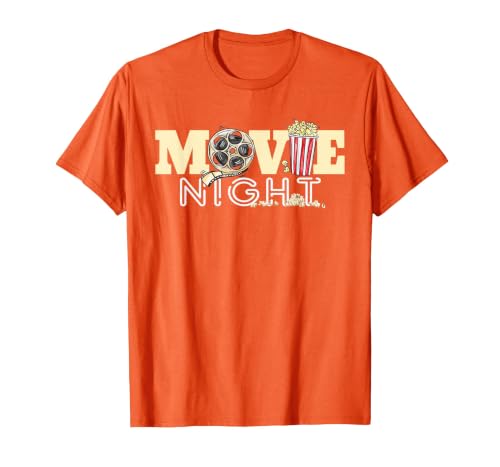 Movie Night T-Shirt Family Movie Night Shirts Popcorn Tees T-Shirt, Men, Orange, Medium