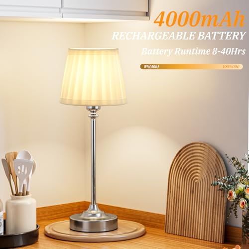 Image of Kakanuo Cordless Table Lamp Rechargeable Silver - 1 Pack 4000mAH Battery Operated Lamp for Decor, 3000K Stepless Dimming Touch Control Wireless Lamp for Bedroom, Dining Table, Counter, Living Room