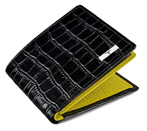 URBAN FOREST Kyle Printed Black/Yellow Leather Wallet for Men, Printed Black/Yellow, Classic