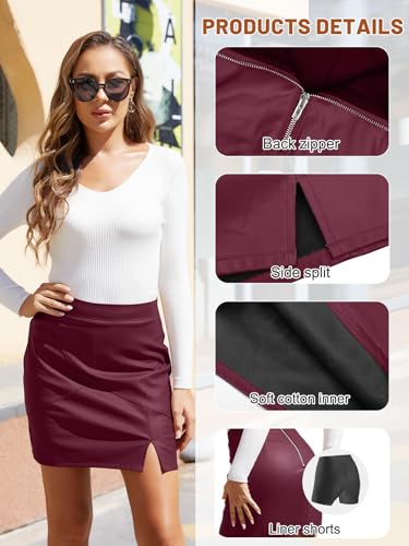 Image of We1Fit Womens Fuax Leather Skirt High Waisted Bodycon Pencil Mini Skirts with Shorts