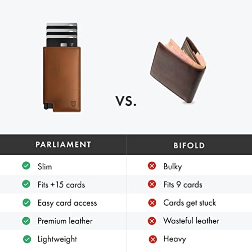Ekster Parliament Leather Wallet For Men | Lwg-Certified Minimalist Wallets With Rfid Blocking Layer | Slim & Modern Aluminum Wallet With Push Button For Quick Card Access (Caramel) #TOP2