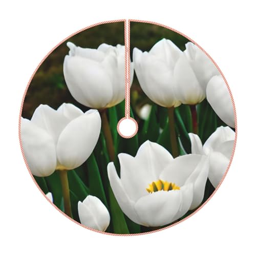 Jupe de sapin de Noël tulipes blanches tapis rustique épais