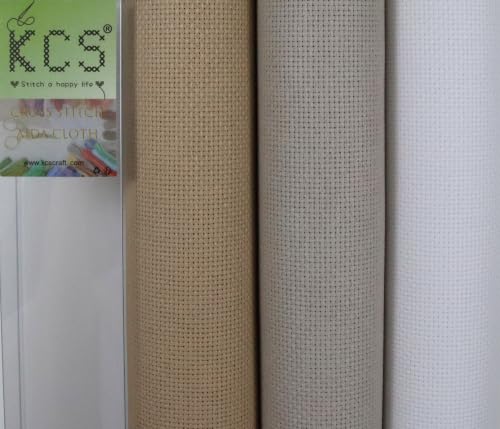 Image of KCS 3 pc of 15 inch x 18 inch(38cmx45cm) 16 Count Cross Stitch Cotton Aida Cloth Needlework Rolled Fabric Box,16CT,Khaki+Pearl Grey+White