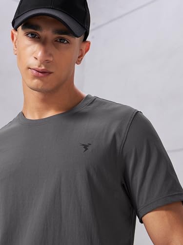 Image of TECHNOSPORT Men's Slim Fit Solid Crew Neck T-Shirt, Cotflex Quick Dry Wrinkle Resistant Polyester Sports Tee for Gym, Running, Training, Sports