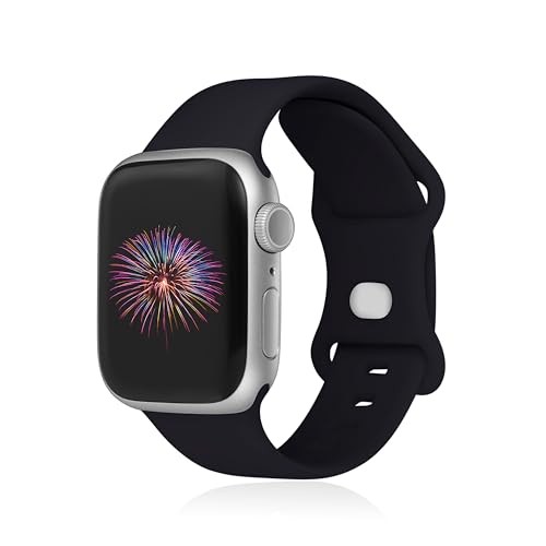 Image of Sport Bands Compatible with Apple Watch Band 38mm /40mm /41mm /42mm /44mm /45mm /49mm Women Men,Soft Silicone Strap Compatible with iWatch Ultra2 /Ultra Series10 /9 /8 /7 /6 /5 /4 /3 /2 /1 /SE Black