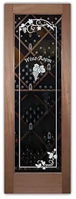 Frosted Glass Wine Door - Grape Cluster Arched Border with Text - 1D Positive Clear - Grapes & Ivy - 30" x 84" - Book/Slab Door - Mahogany