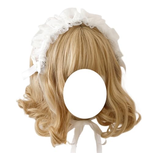 TTYAO REII Lolita Accessories - fita de renda para meninas, acessórios para o cabelo, cocar de empregada Lolita para festa de cosplay (branco)