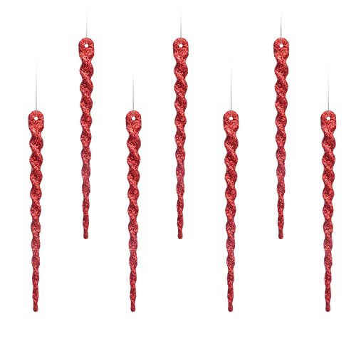 AMS Sparkling Glitter Plastic Icicle Ornaments 30 PCS Twisted Icicles Decoration Christmas Tree and Holiday Xmas Party Hanging (5.1'', Red)