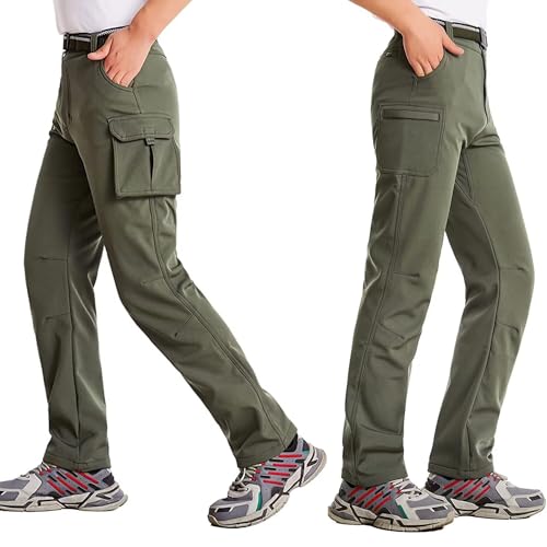 Anyanmoutn Calças de caminhada para meninos e meninas forradas com lã impermeável à prova de vento s