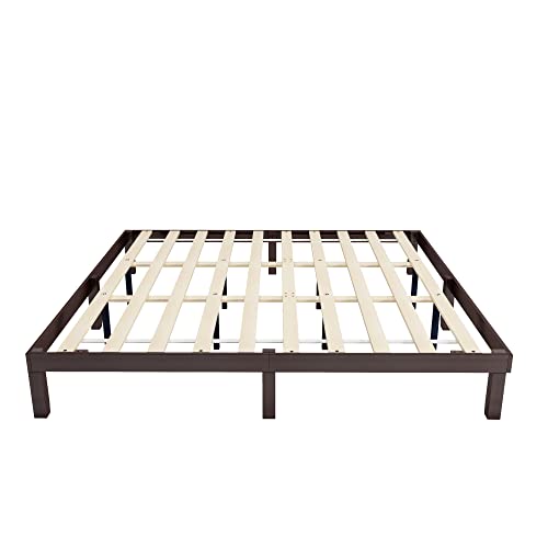 Anwickhomk King 12 Inches Wood Platform Bed Frame Full Size Solid Wood Mattress Foundation, With Rubber Wood Frame,Strong Pine Slat Support, No Box Spring Needed,(Coffee) #TOP3
