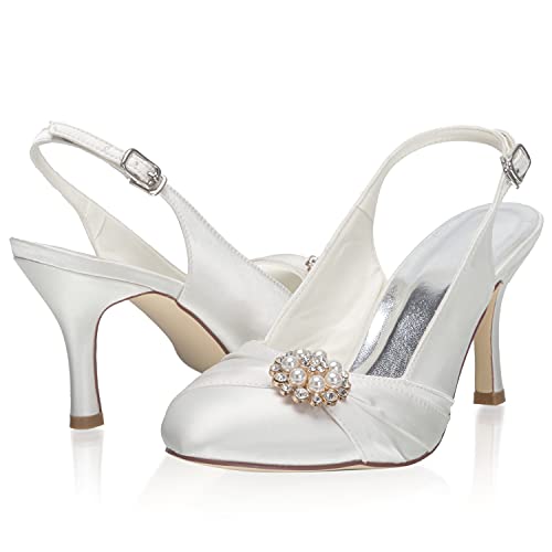JIAJIA A31B378 Womens Bridal Shoes Closed Toe 3.1'' Stiletto Mid Heel Satin Pumps Slingback Wedding Shoes4