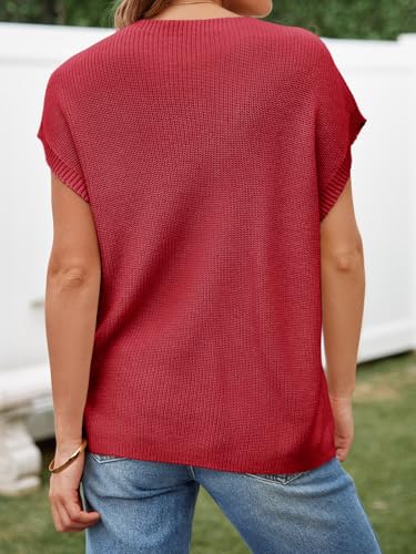 Image of Imily Bela Summer Fall Short Sleeve Sweater for Women | 2026 Crew Neck Ribbed Knit Vests Trendy Pullover Tops,Sweater Tank Tops,Sweater Vest