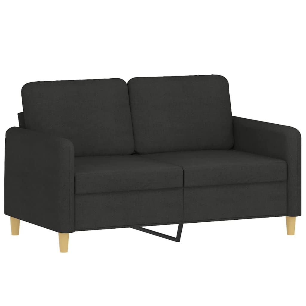 3-częściowy zestaw sof, czarny materiał, 2 x dwuosobowa sofa 120 i 140 cm, podnóżek, tapicerowany zestaw z poduszkami do salonu, biura, pokoju gościnnego, przytulny, zajmuje mało miejsca