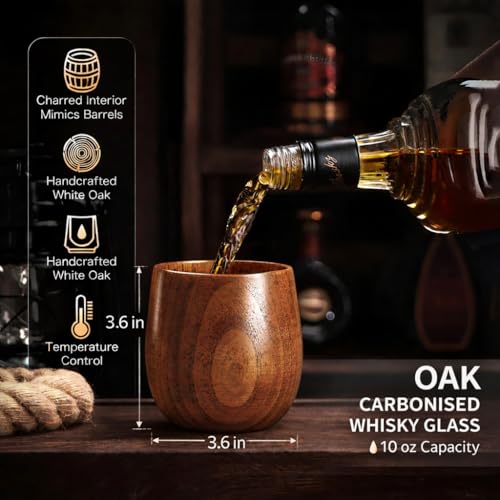 Image of Wooden Whiskey Glass Gifts For Men - Charred Wood Bourbon Whiskey Glasses, Perfect for Men Who Have Everything, Gift for Dad or Boyfriend on Father's Day, (1 Pack Large)