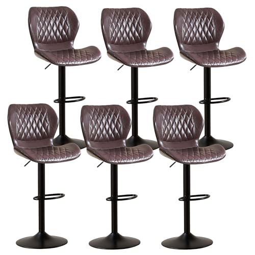 Image of Bar Stools Set of 6, Modern Swivel Counter Height Barstools for Kitchen Island Chairs, Adjustable Faux Leather Bar Stools with Back for Kitchen Counter Bar, Coffee