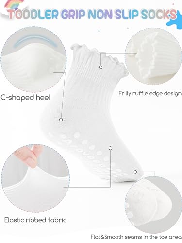 Image of Baby Toddler Girls Socks Grip Ruffle Non Slip Kids Cotton 12 Pack Socks | Premium Soft Cotton,Full Anti-Slip Grips,6 Month-7T Grippy Crew Socks for Girls,Daily School All Season Wear,Cute Ruffle Edge