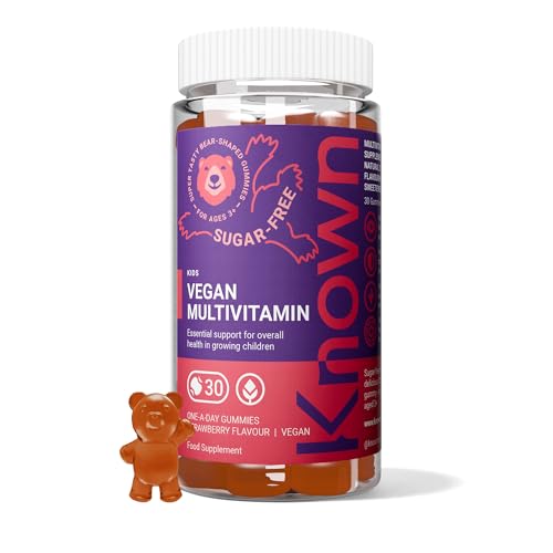 Known Kids Multivitamin Complex Gummies - Sugar-Free - Vitamin C, B6 - Immune Support - Natural Strawberry Flavour - 30 Vegan Gummies, 1 Month Supply
