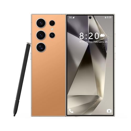 I24 Ultra スマホ、5G スマートフォン、3GB+64GB android スマホ、7.3 インチ画面が大きいスマホ、デュアルSIMカードゲーミングスマホ、72MP+108MP、8000mAh、によるロック解除を備えた携帯電話 (橘色)