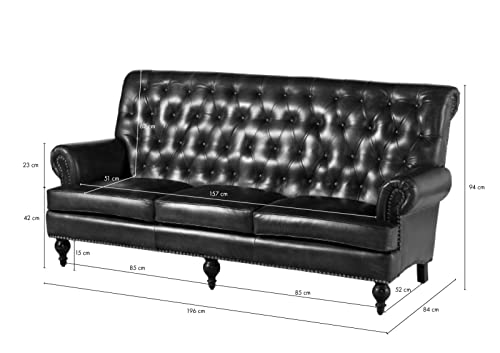 MASSIVMOEBEL24.DE | Chesterfield Sofa 3-Sitzer aus Echtleder #107 | aus echtem Büffel-Leder - Braun | 196x84x94 cm | mit Nieten | Couch Polstercouch 3er Sitzer – Bild 4