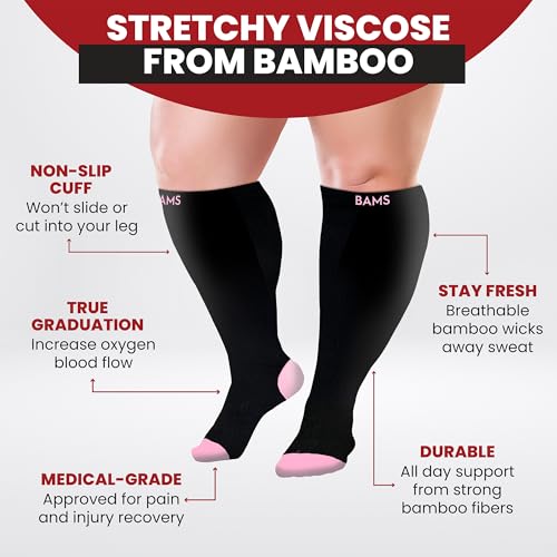 Image of BAMS Compression Socks Women & Men- Premium Bamboo Ultra Soft No-Smell 15-20 mmHg