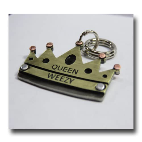 Crown Pet Id Tag-King Queen Princess Dog Tag-Royalty Name Tag in Brass, Nickel Silver And Copper- Multi Layered Riveted-Engraved Pet Tag (1 3/4