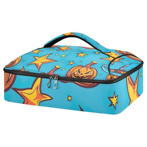 Divertente porta casseruola isolata a forma di zucca di Halloween borsa per il trasporto di casseruole per cibi caldi o freddi adatta per cene feste campeggio