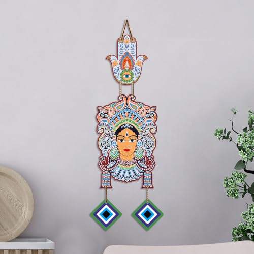 Image of Artvibes Tribal Goddess Face Evil Eye Wall Hanging for Home Decor | Ethnic Indian Wall Art with Nazar Protection | Positive Energy Vastu Decorative Item for Living Room | Gift (WH 85150N)