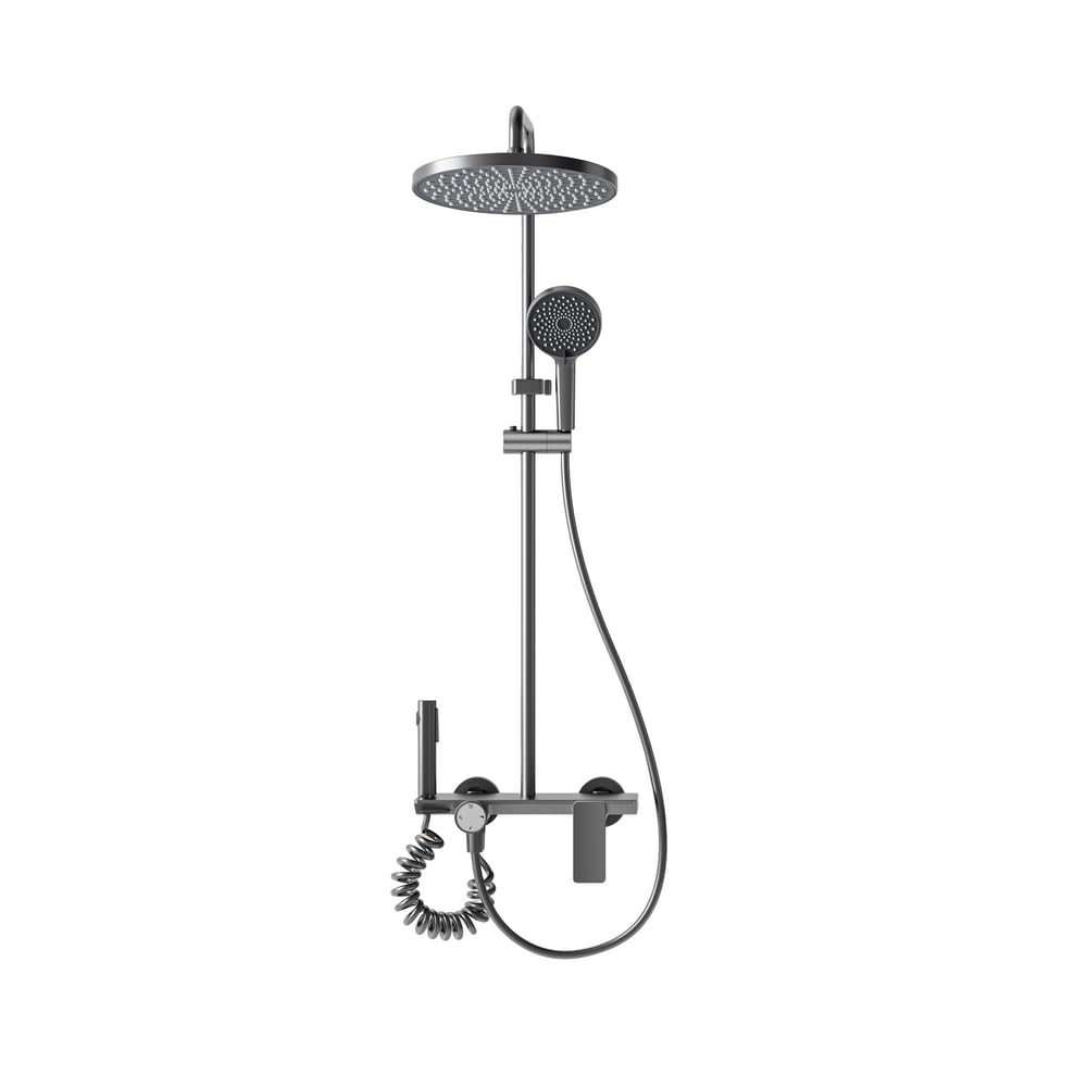 INEX EUROPA - STELO Columna de baño ducha con Cabezal redondo, Negro Gris Titaneo con 3 años de garantia, 4 Modos de operaciones Ducha de mano, cabezal redondo, chorro concentrado y grifo para bañera