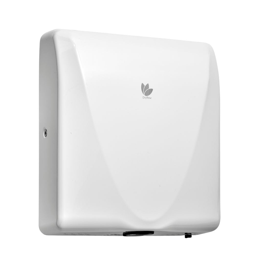 Dryflow High Speed BulletDri Slim Hand Dryer with HEPA Filter, 4 Colour Choices (White, Black, Satin, Polished). Hand Dryers for Toilets Commercial, Wall Mounted (White)