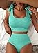 Herseas Women High Waisted Bikini Sets Seashell Textured Tie Straps Two Piece Swimsuits Tummy Control High Elasticity Soft Breathable Bathing Suits Fashionable Cruise Outfits Turquoise Medium