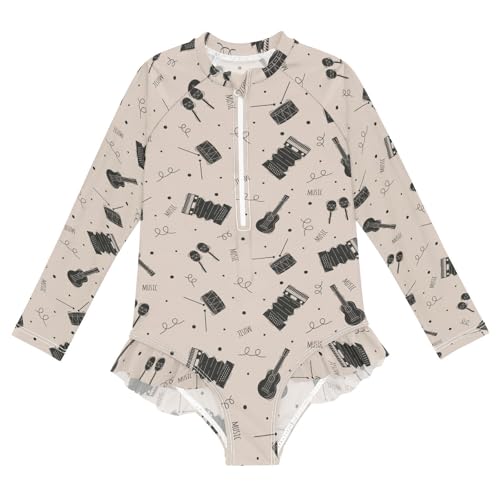 Musical Girls Swimsuit One Piece Rash Guard Girls' Swimwear Long Sleeve Swimsuits for Girl Size 3-12T