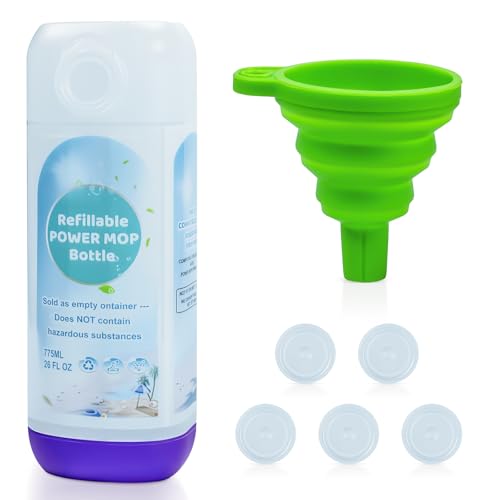 Power Mop Refillable Bottle for Swiffer PowerMop, Empty Reusable Bottle for Power Mop, 26 FL OZ Leak-Proof HDPE Solution Container with 5 Silicone Gaskets & Folding Funnel