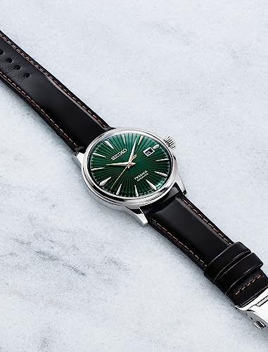 seiko automatic watch for men - presage cocktail time - patterned with golden numerals and date calendar 50m water-resistant