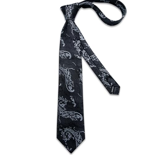 Image of DiBanGu Silk Floral Ties for Men Woven Paisley Necktie and Tie Clip Handkerchief Cufflinks Set for Party Wedding