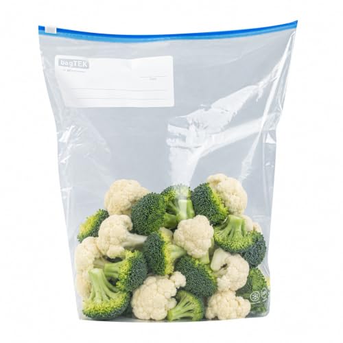Restaurantware-Bag Tek 2 Gallon Freezer Slider Bags, 1000 Disposable Zipper Pouch Bags - Slide Zipper, Expandable Bottom, Clear Plastic Freezer Bag, With Write-On-Label, For Food Storage