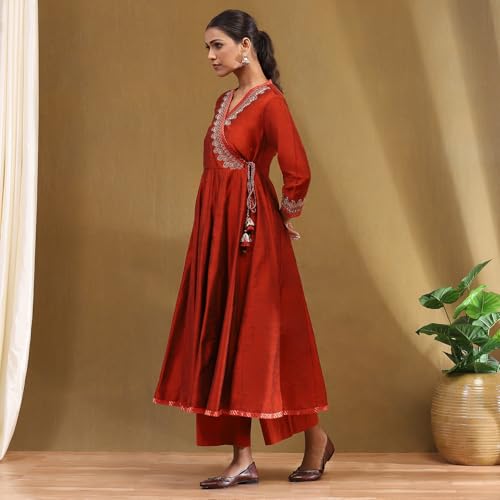 Image of Biba Embroidered Polyester A-Line Formal Kurta With Palazzo and Dupatta