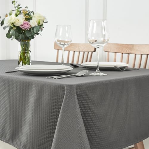 Image of maxmill Rectangle Tablecloth Weaved Texture Design Water Resistant Spill-Proof Soft Washable Table Cloth for Dining Room Decoration, Banquet Parties Event Holiday Dinner, 52 x 84 Inch Charcoal Gray