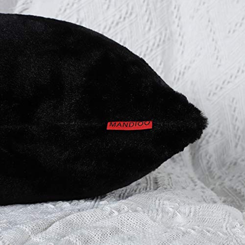 Mandioo Pack Of 2 Black Faux Fur Fuzzy Cozy Soft Decorative Throw Pillow Covers Set Cushion Cases Pillowcases For Sofa Bedroom Car 24X24 Inches #TOP3