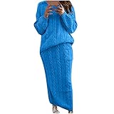 Conjunto de falda de suéter de invierno para mujer, suéter térmico de dos piezas, punto básico, elegante, falda midi para mujer, con bolsillos, Halloween, Black Friday, regalos midi para mujer, estampado gráfico