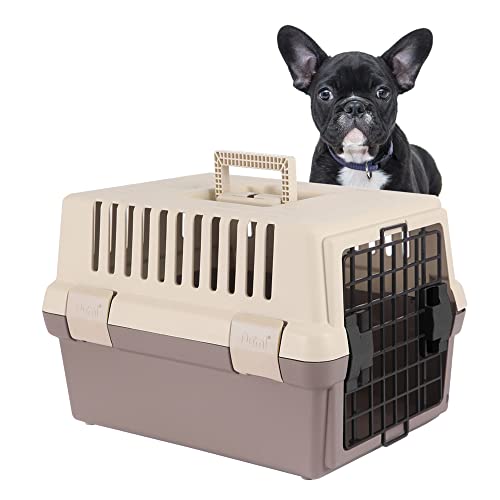 Upit Pet Carrier - Airline Approved Dog Carrier With 2-Way Door - Cat Carrier With Handle & 4 Sides Ventilation - Plastic Dog Kennel For Traveling - For Small Dogs & Cats Up To 15 Lbs. [Brown] #TOP17