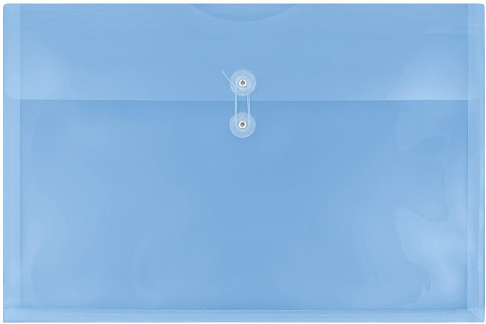 JAM PAPER Plastic Envelopes with Button & String Tie Closure - Large Booklet - 12 x 18 - Blue - 3/Pack