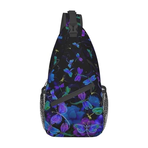 Sac à dos à bandoulière imprimé libellule noir anti-encombrement voyage