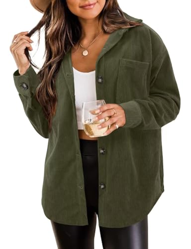 ZOLUCKY Womens Casual Corduroy Shacket Jacket Oversized Button Down Shirt Long Sleeve Boyfriend...