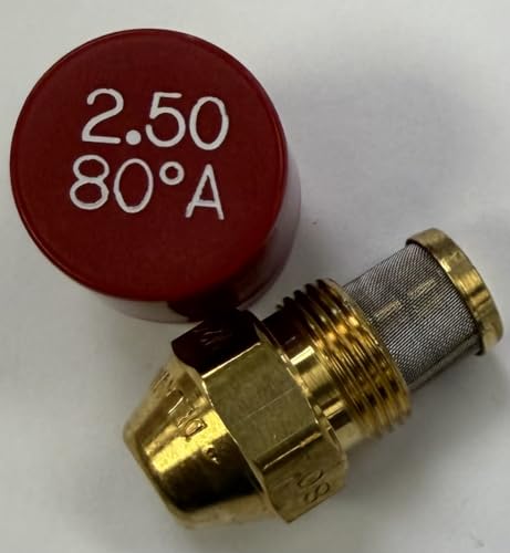 2.50 80 A Oil Burner Nozzle, 2.50 80 A, Hollow Spray Red Cap 2.50 80A Oil Nozzle 2.50 Gallons per hour with a hollow 80 degree Spray
