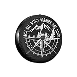 Not All Who Wander are Lost Spare Tire Cover with Back-up Camera Hole Leather Wheel Cover Tire Protector for Wrangler JL